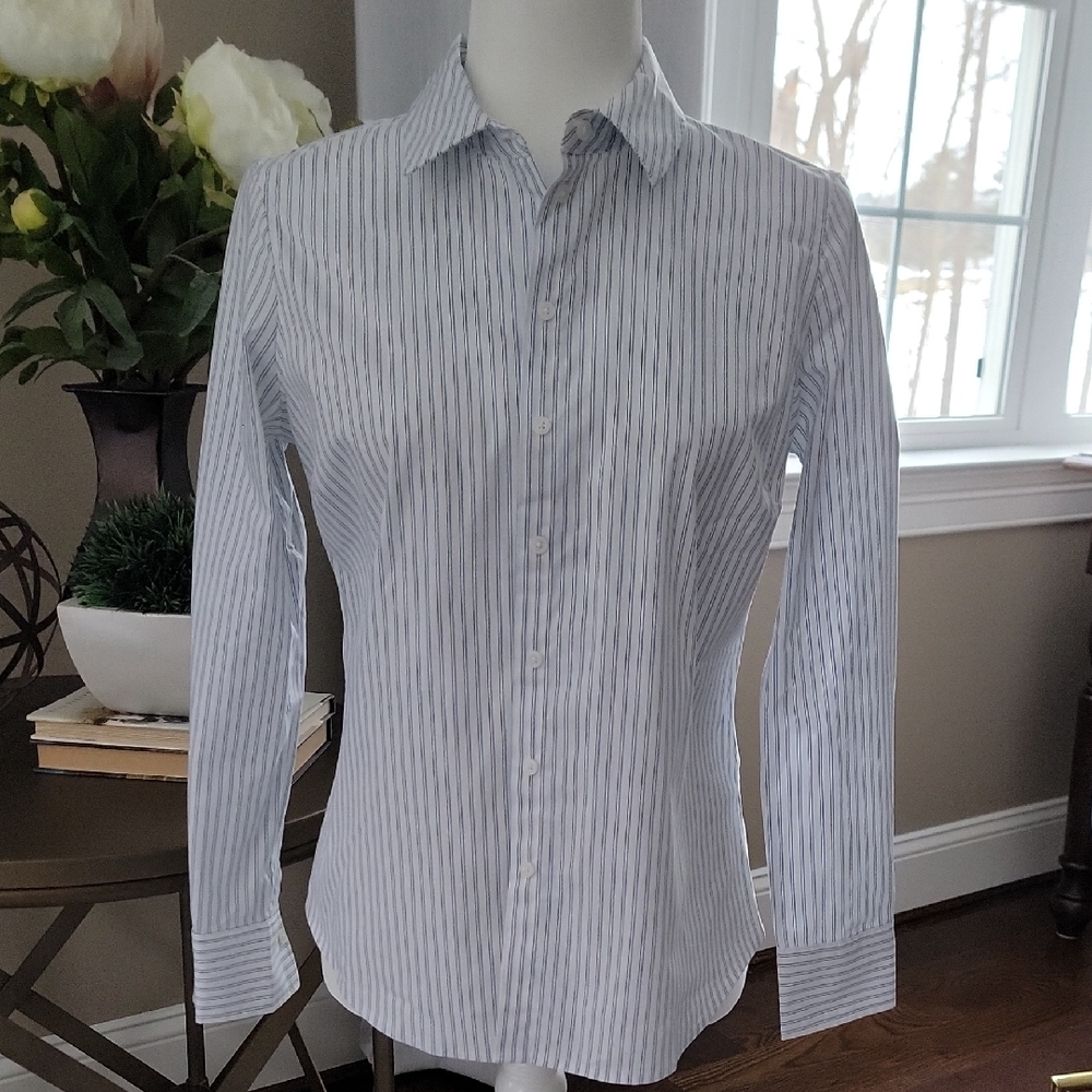 Banana Republic Women's Blue Striped Button Down Shirt